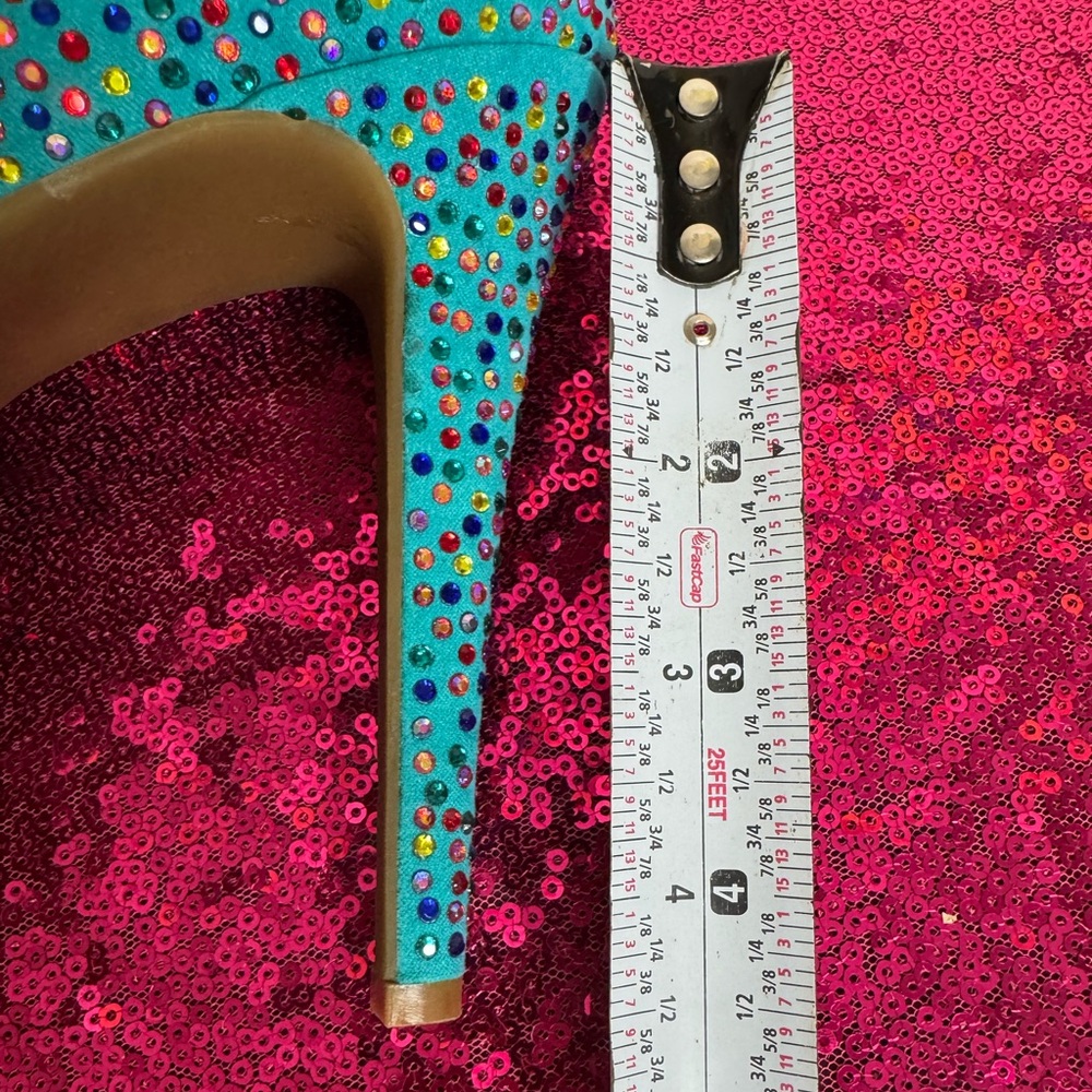 GIANNI BINI 💎Vibrant Blue Rhinestone Stud Platform Stilleto Party Heels (7.5) - Picture 9 of 11